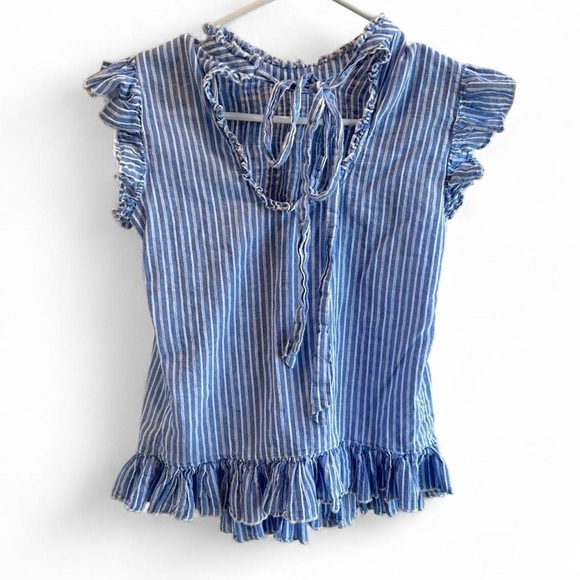 Anthropology Uli Ruffled Blouse Size XS Blue and White - Picture 4 of 9